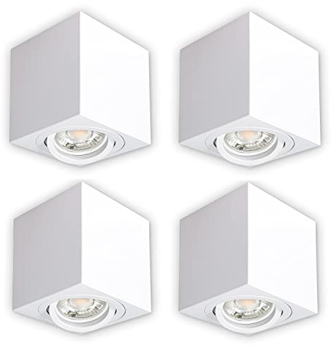INNOVATE LED Aufbauspot - 35° schwenkbare Aufbauleuchte - kompakter Aufputz Deckenspot - moderner IP20 Aufbaustrahler GU10 Fassung - flaches Downlight excl. Leuchtmittel (4 Stück, Weiß Eckig)