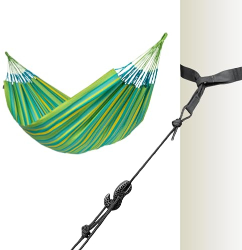 La Siesta® Grand hamac classique double Brisa avec support pour arbre, kit de suspension pour intérieur et extérieur, résistant aux intempéries, vert citron