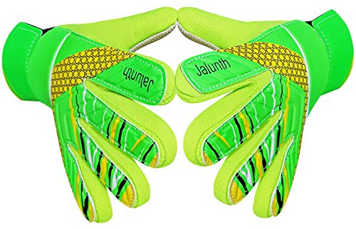 Jalunth Kids Youth Soccer Goalkeeper Goalie Gloves Boys Girls Goal Keeper Field Player Glove Ages 9-10 Years Old Anti-Slip Latex Palm Soft Pu Hand Back Size 7 Green