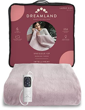 Dreamland Snuggle Up Electric Throw - Dusky Pink, 5 Minute Fast Heat Up, Luxury Velvet Plush, 1 Control, 6 Temperature Settings with Timer, Machine Washable and Tumble Dry Safe, 160x120cm