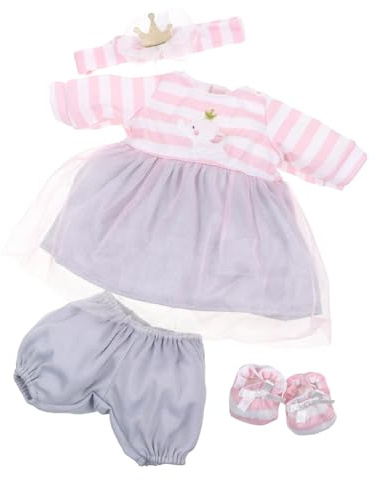 JC Toys | Berenguer Boutique | Baby Doll Outfit | Pink Striped Dress with Tulle Skirt, Shorts, Headband, and Booties, Fits Dolls 14- 16