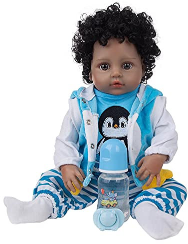 YIHANGG 19 Zoll Afroamerikaner Reborn Baby Puppe Vollsilikon Vinyl Körper Kleinkind Spielzeug 49CM Neugeborenen Jungen Puppe Wasserdicht Für Kinder Geburtstagsgeschenk