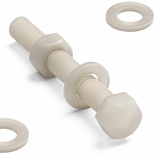 10x boulons hexagonaux naturels en nylon PA66 M10 x 75mm, écrous/rondelles | Vis à tête hexagonale robustes, résistantes à la corrosion, non conductrices et non magnétiques