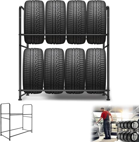 YRHome 8 Reifen Reifenregal Reifenständer Werkstattregal Werkstatt Regal Lagerregal 107×46×117 cm Zwei Schichten Lagerregale Garagenregal Felgenbaum Schwerlastregal Belastbar 180KG