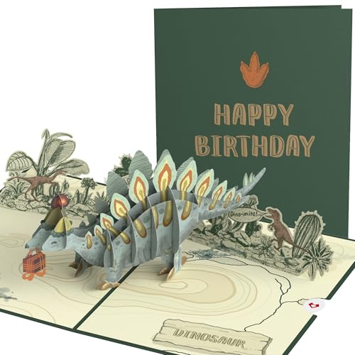 Lovepop® 3D Pop-Up Karte Geburtstag Dino Geburtstagskarte für Kinder Dinosaurierer Stegosaurus | inkl. Umschlag & Versteckfach für Geld & Gutscheine