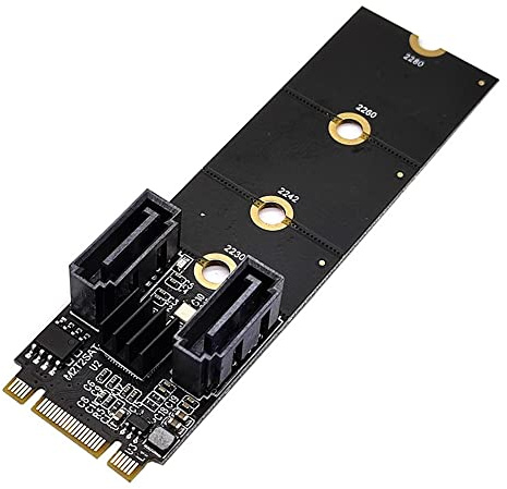 NFHK NGFF Key B+M PCI Express to SATA 3.0 6Gbps Dual Ports Vertical Adapter Converter Hard Drive Extension Card JMB582 2230 2242 2260 2280