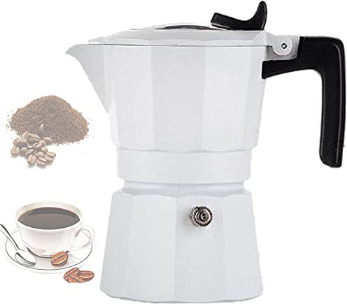 Caffettiera Per Caffè Espresso Con Piano Cottura in Alluminio,2 Tazze (3 Once - 90 Ml) Moka,Per Piano Cottura a Gas O Elettrico,Caffettiera Classica Italiana E Cubana,Per Latte Moka,White-2-Cup