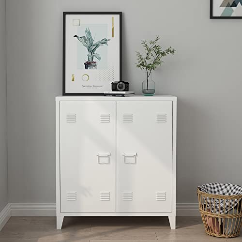 Metallskåp Oripää vardagsrumsskåp 90 x 80 x 33 cm arkivskåp, verkstadsskåp med 2 dörrar och 2 höjdjusterbara hyllor vit