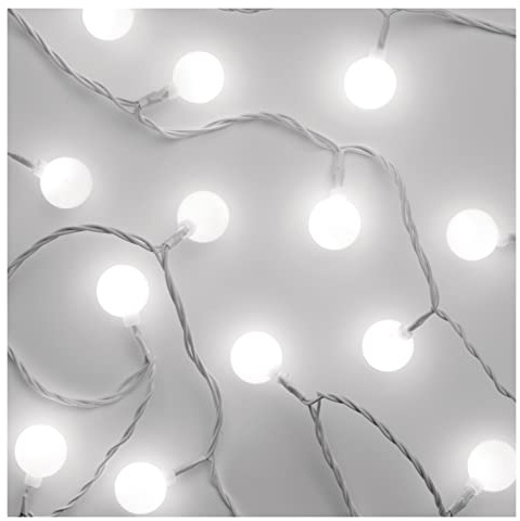 EMOS LED-Lichterkette Cherry kaltweiß für Innen und Außen, 4m lange Weihnachtslichterkette mit 40 LEDs in Kugelform 2,5cm, 6h Timer, Netzteil und Transformator, für Partys, Weihnachten, Deko
