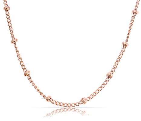 Made by Nami Minimalistische Halsketten Damen • Dezente Edelstahl Halskette mit starkem Karabiner-Verschluss • Choker-Kette Frauen & Mädchen • Filigrane Gliederkette • Geschenk für Sie (Orbs Rosé)