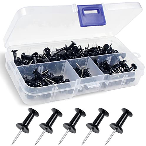 YOYUSH Reißzwecken, Wiederverwendbare Reißnägel Mit Aufbewahrungsbox Aus Solidem Kunststoff, Rostfrei, für Kork, Pinnwand, Schule, Büro, Schwarz, 100 Stück