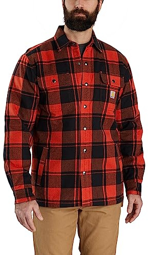 Carhartt Camicia da Uomo Relaxed Fit Flanella Sherpa Sherpa Jac con Colletto Bottoni, ocra Rossa, M