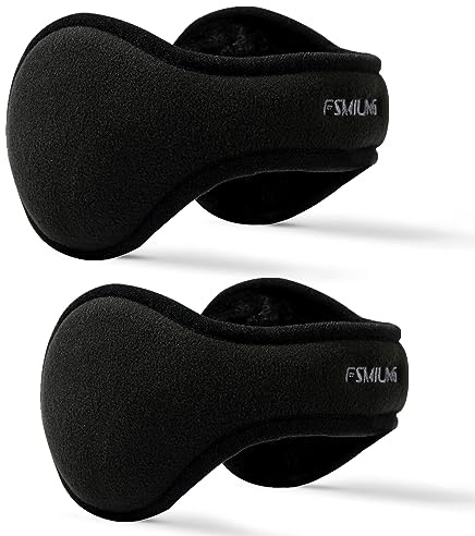 FSMILING 2 Paquets Cache-oreilles pour Hommes et Femmes Unisexe L'hiver Chaud Cache oreilles en Polaire Couvre-Oreilles noir