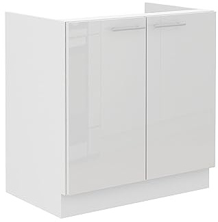 Kuechen-preisbombe Spülenschrank 80 Lara Weiß Hochglanz + Weiß matt Küchenzeile Küchenblock Küche