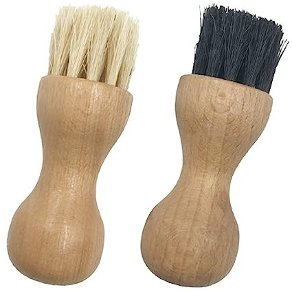 2 Pieces Shoe Polish Applicator Brushes Wooden Handle Bristles Pig Hair Brushes Premium Shoe Brushes for Garments Boots Shoes