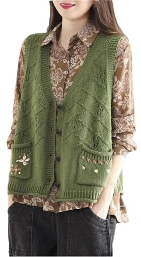Gilet da donna lavorato a maglia senza maniche, top retrò, moda fatta a mano, maglione da donna
