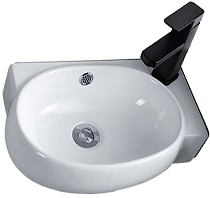 Weißes, an der Wand montiertes Badezimmer-Eckwaschbecken, kleines Eckwaschbecken mit Kalt- und Warmwasserhähnen und Gefäß, Waschtisch-Waschbecken, Waschbecken, Waschtisch-Waschbecken, Waschbecken mit