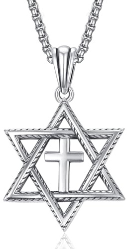 ADMETUS Star of David Cross Necklace 925 Sterling Silver Cross Necklace with Star of David Pendant Jewellery Gifts for Men Women