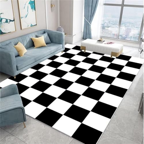 RUGMRZ Teppich Vorraum Flickenteppich Waschbar Schwarzer und weißer Teppich quadratisches Muster Moderne Heimdekoration Rechteck kann angepasst Werden Teppich Für Allergiker 90X150CM