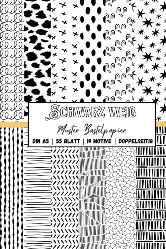 Bastelpapier Schwarz Weiß Muster: Scrapbooking Papier Schwarz Weiß Handgezeichnetes Muster | Din A5, 110 Seiten, Doppelseitig I Ideal für Basteln I Designpapier I DIY Karten | Dekoratives Bastelpapier