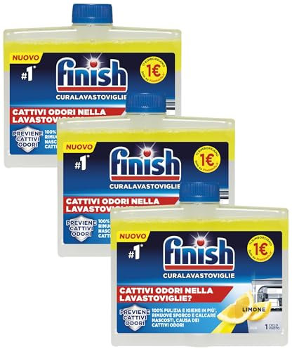 Finish Curalavastoviglie, Additivo Lavastoviglie, 3 Prodotto da 250 ml, Limone. Rimborso di 2€, ovvero sia 1€ per ogni prodotto con il bollino acquistato (Confezione da 3)