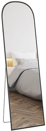 HOMCOM Espejo de Cuerpo Entero Espejo de Pie 50x170 cm Independiente o Pared con Marco de Aleación de Aluminio y Soporte para Sala Dormitorio Baño Negro