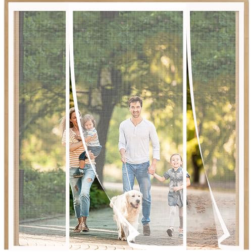 FYHDSH Fliegengitter Balkontür, Fliegengitter Tür, Magnetvorhang Doppeltür Insektenschutz Balkontür Fliegenvorhang, für Türen Terrasse, Schiebetüren, Klebemontage, Weiß-B-120x180cm