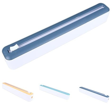 MOUMOUTEN Dispenser Magnetico per Pellicola Trasparente, Taglierina per Pellicola Trasparente per Alimenti, Dispenser Ricaricabile per Pellicola Trasparente con Taglierina Scorrevole(Bule Bianco)