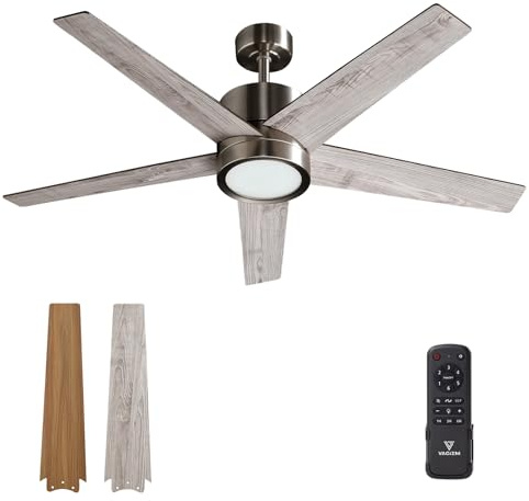 Vagizm Ceiling Fan with Light for Bedroom: 52 inch Silent Ceiling Fans with dimmable Light - Remote Control - Reversible DC Motor - Gray - 5 Blades - Suitable for Living Room Indoor Outdoor
