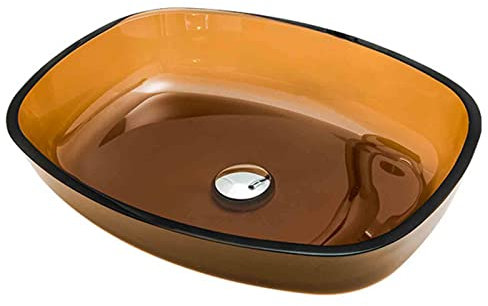 CLRAWSHB Lavabo da Bagno, lavabo da appoggio in Vetro temperato Marrone, lavabo Artistico con Installazione da appoggio con Rubinetto in Ottone e Scarico a Scomparsa Combinato