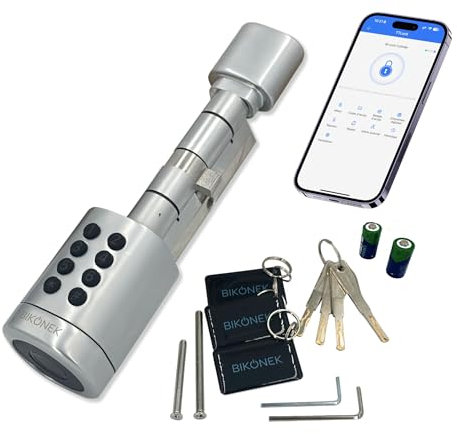 Bikonek BiLock Cylinder, serrure connectée. Accès par smartphone, code, badge, empreinte digitale.