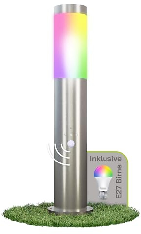 linovum BOSEA-B Standleuchte anthrazit Bewegungsmelder Smart E27 WLAN RGBW | Standleuchte mit Bewegungsmelder & Smart-Licht - per App steuerbar, RGB-Farblicht, anthrazit für Garten, IP44, inkl. E27 LED