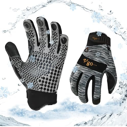 Vgo... 1Paar 0℃/32°F Winter Kunstleder Arbeitshandschuhe, Kaltes Wetter Wasserdicht Sicherheit Arbeitshandschuhe, Kühllager oder Gefrierschrank verwenden, warme Polarfleece-Futter(SL7895FLWP)