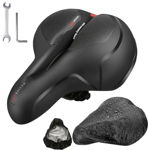 Raxfekro Fahrradsitz mit Feder, Bequemer Schaumstoff Fahrradsattel, Stoßdämpfende Bicycle Seat, Ergonomisch Unisex Fahrradsattel mit Wasserdichter Regenhülle