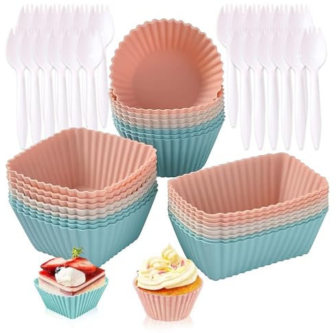 WUERKIYA Stampo Muffin in Silicone - Stampo AntiGraffio e Antiaderente, Set di 24 Stampini in Silicone per Dolci, Stampini Muffin e Pirottini Silicone per Una varietà di Dolci e Dessert