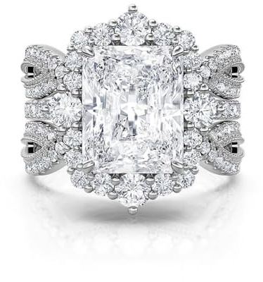 Jeulia 5,2 Ct en Argent Sterling 925 Ensemble Bagues de Fiançailles Cristal de Zircone Halo Bague pour Femme Torsadée Coupe Radiante Alliances pour L'anniversaire Saint-Valentin