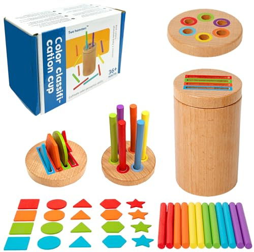 Felicify Giocattolo Montessori, Giocattoli in Legno Montessori, Gioco Classificazione Colori, Montessori Educativi, Giocattoli Motori e Sensoriali per Bambini (2 in 1)