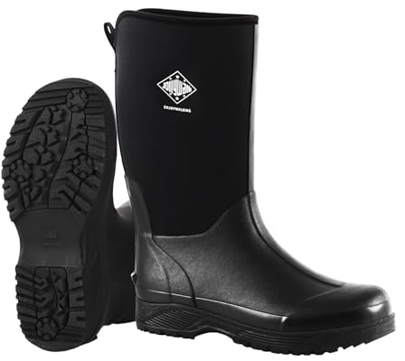 Jollywalk Insulated Neoprene Rubber Work Boots for Men, Waterproof Anti-Slip Mens Rain Boots for Farming, Fishing, Hunting, Outdoor Mud Boots for Garden, Yard Muck Chore Boots Black 9