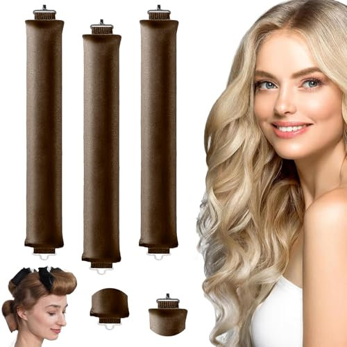 Heatless Curls Band 3 Stück,Neu Lockenwickler über Nacht Overnight Blowout Locken Ohne Hitze Diy Overnight Curls Gummi Hitzefreier Lockenwickler Locken üBer Nacht für Mittleres Langes Haar (Braun)