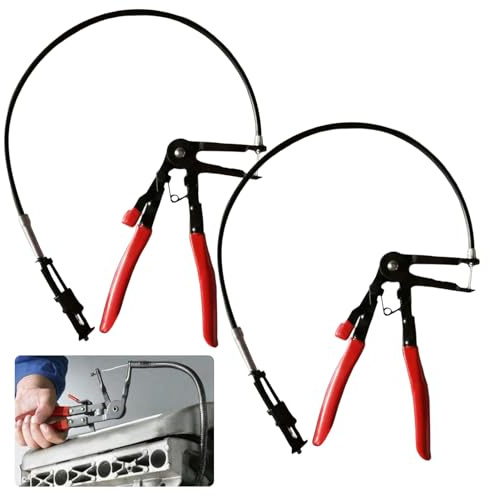 Set di 2 pinze per tubi flessibili, pinza con albero metallico, pinza per fascette stringitubo con collo dritto, funzione di bloccaggio a cricchetto, pinza per auto rimozione e installazione
