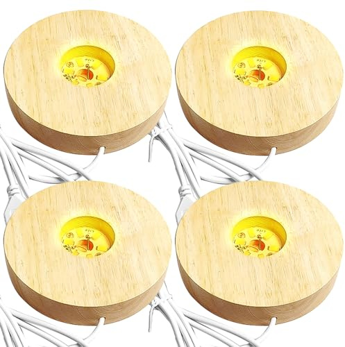 GOMETY Base luminosa LED in legno USB per vetro acrilico colore caldo supporto quadrato rotondo LED base display cristallo sfera vetro acrilico gioielli resina (rotondo 4P)