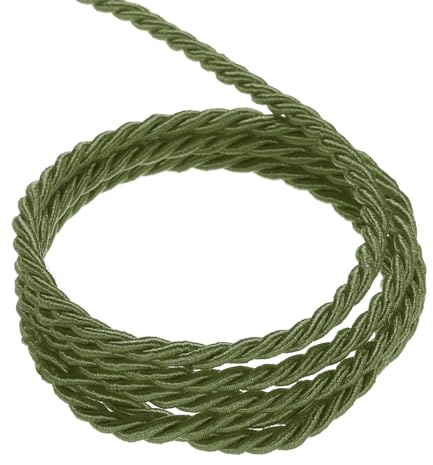 QUARKZMAN Corda Intrecciata in Poliestere 20m, 3mm 3 Strati Cordino Decorativo Ritorto Flessibile Brillante per Tenda Artigianato Regalo Borsa Decorazioni Natalizie, Verde Oliva - 22ft