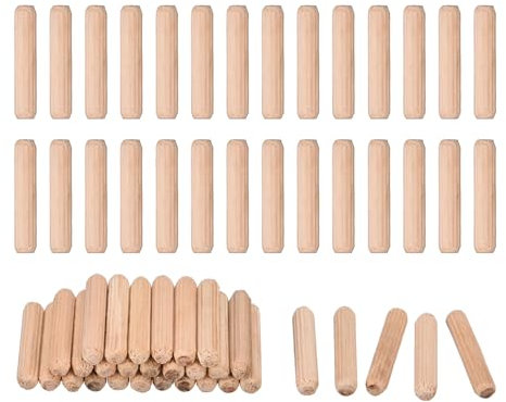 QUARKZMAN 90 Pcs Clavijas De Madera 6x30mm (0.24x1.18) Extremos Biselados Y Estriados Clavijas De Madera Dura Seca Para Muebles Y Estanterías De Carpintería