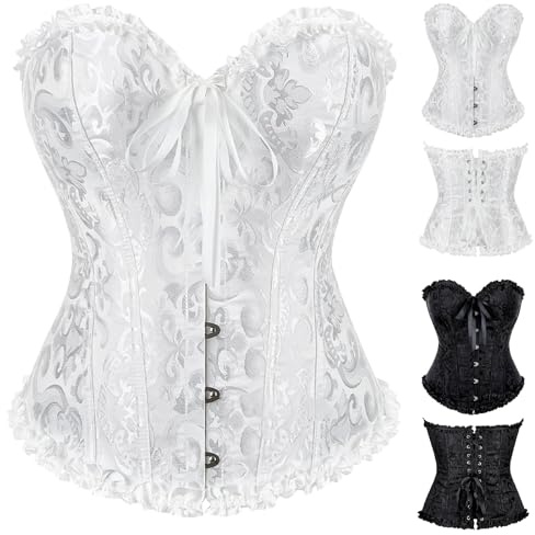 Shyllin Corset Femme, Broderie Bustier Classique, Sexy Steampunk Gothique Bustier Top Noir