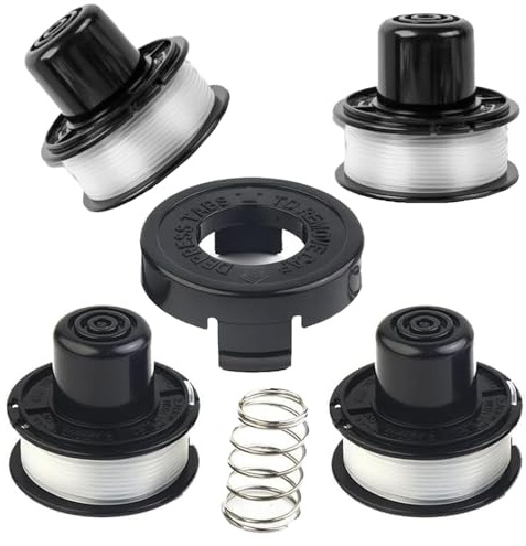 Dgwangge 4-Pack Grass Strimmer Spool and Line Set Compatible with Black+Decker, Replacement for GL250, GL310, GL360 String Trimmers - 4 Spools, 1 Spring, 1 Cap, PA6-GF30 Trimmer Wire