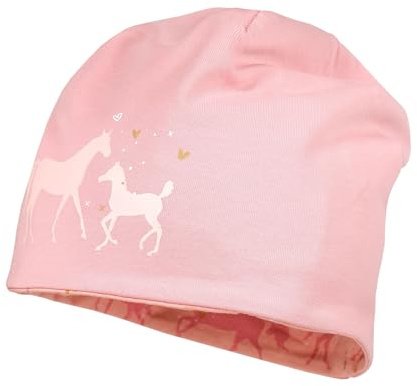 maximo Kids Girl-Beanie Pferde Reversible, Jersey Bedruckt