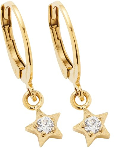 JEWELS BY LEONARDO Ohrringe Ciao Sattelite • 1 Paar Ohr-Hänger aus goldfarbenem Edelstahl • Zirkonia-Stein eingefasst im hängendem Stern • Schmuck Geschenk für Frauen • 024987