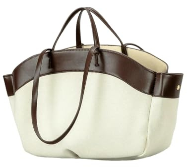 ZBJZUIMEI Schultertasche Damen Große Kapazität Korbtasche Lässige Leinwand Patchwork Frauen Schultertaschen Einfache Paneled Shopper Tote Tasche-Kaffee