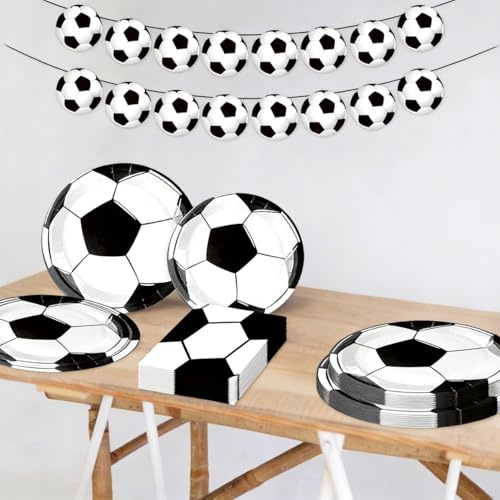 Football Party Supplies Football Party Tableware - 41 Piece Set with Plates Napkins Banner for Birthday Soccer Decorations