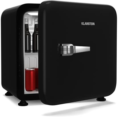 Klarstein Audrey Evo 43L minikylskåp - retrodesign, 40 dB ljuddämpare, justerbar termostat, vändbar dörr, litet sovrum kylskåp, kontor, svart